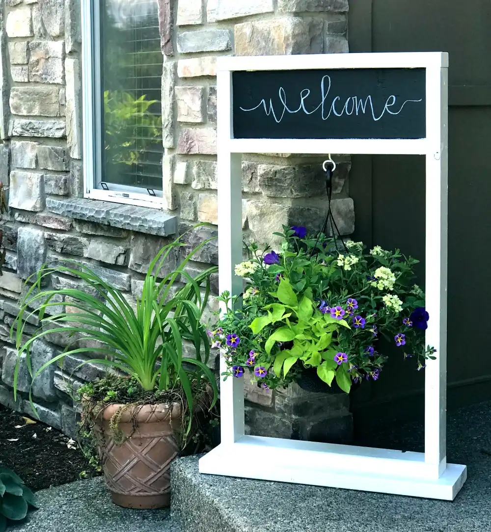 hanging plant stand with chalkboard