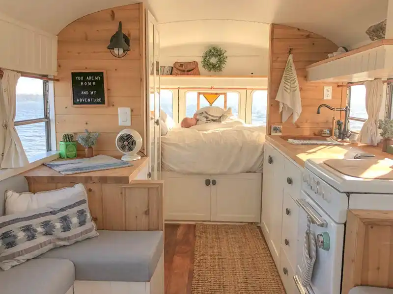 A Minnesota couple converted a 1992 school bus into an RV bedroom