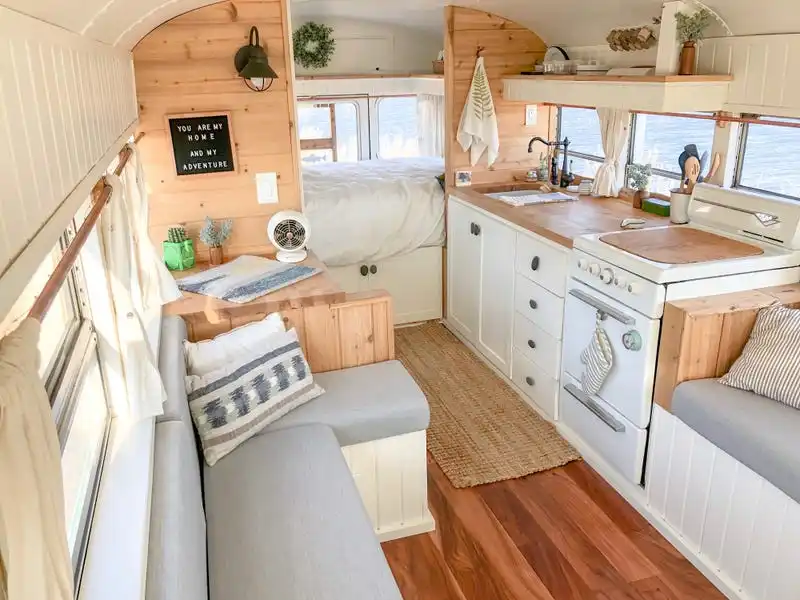 A Minnesota couple converted a 1992 school bus into an RV dining
