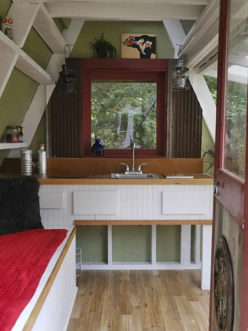 A frame small cabin interior