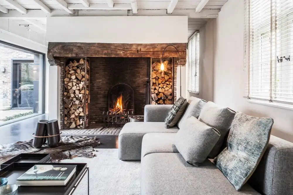 A massive fireplace surround