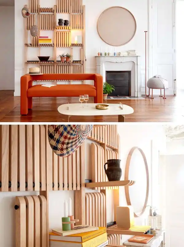 A multifunctional unit with moving shelves