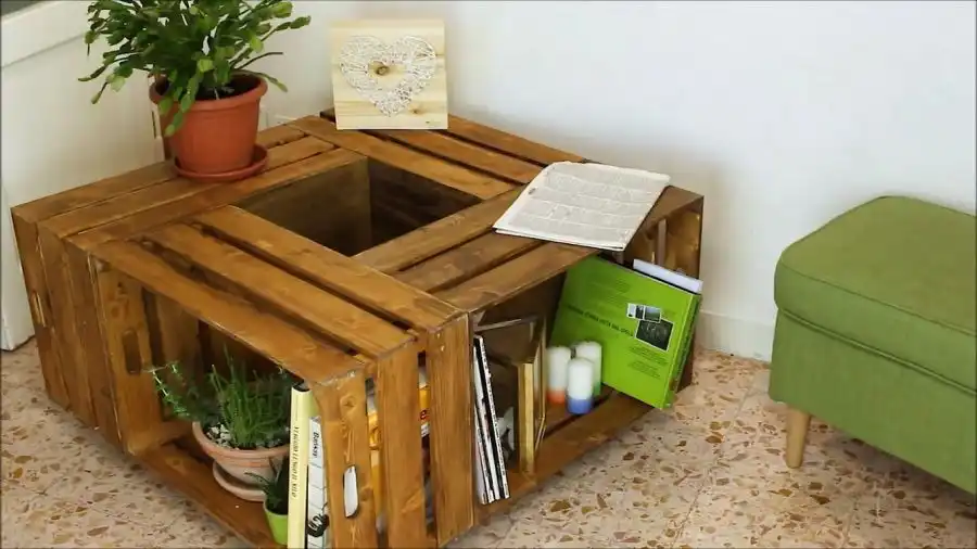 A rolling crate table