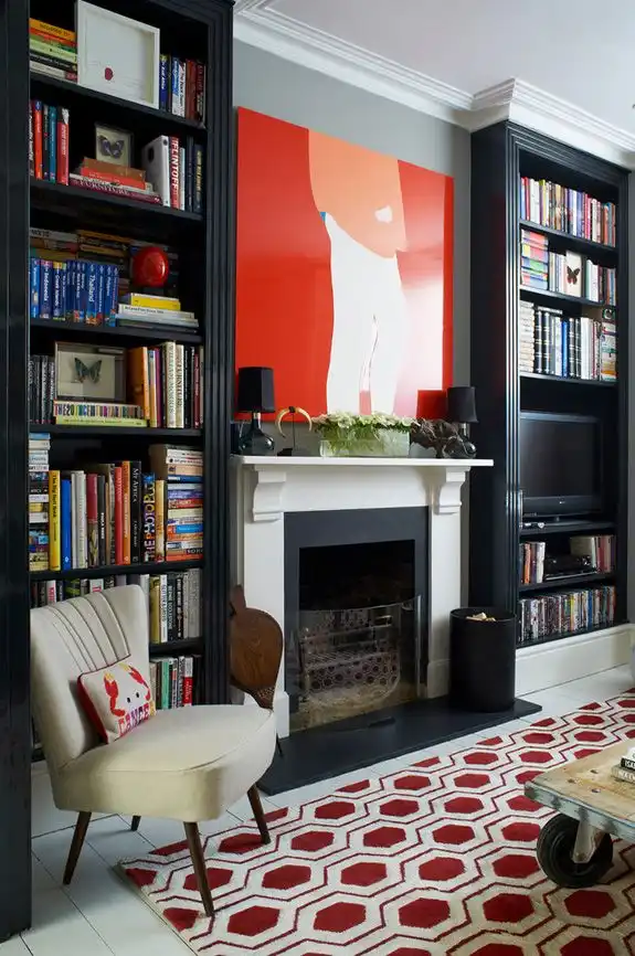 Accent color for living room above the fireplace
