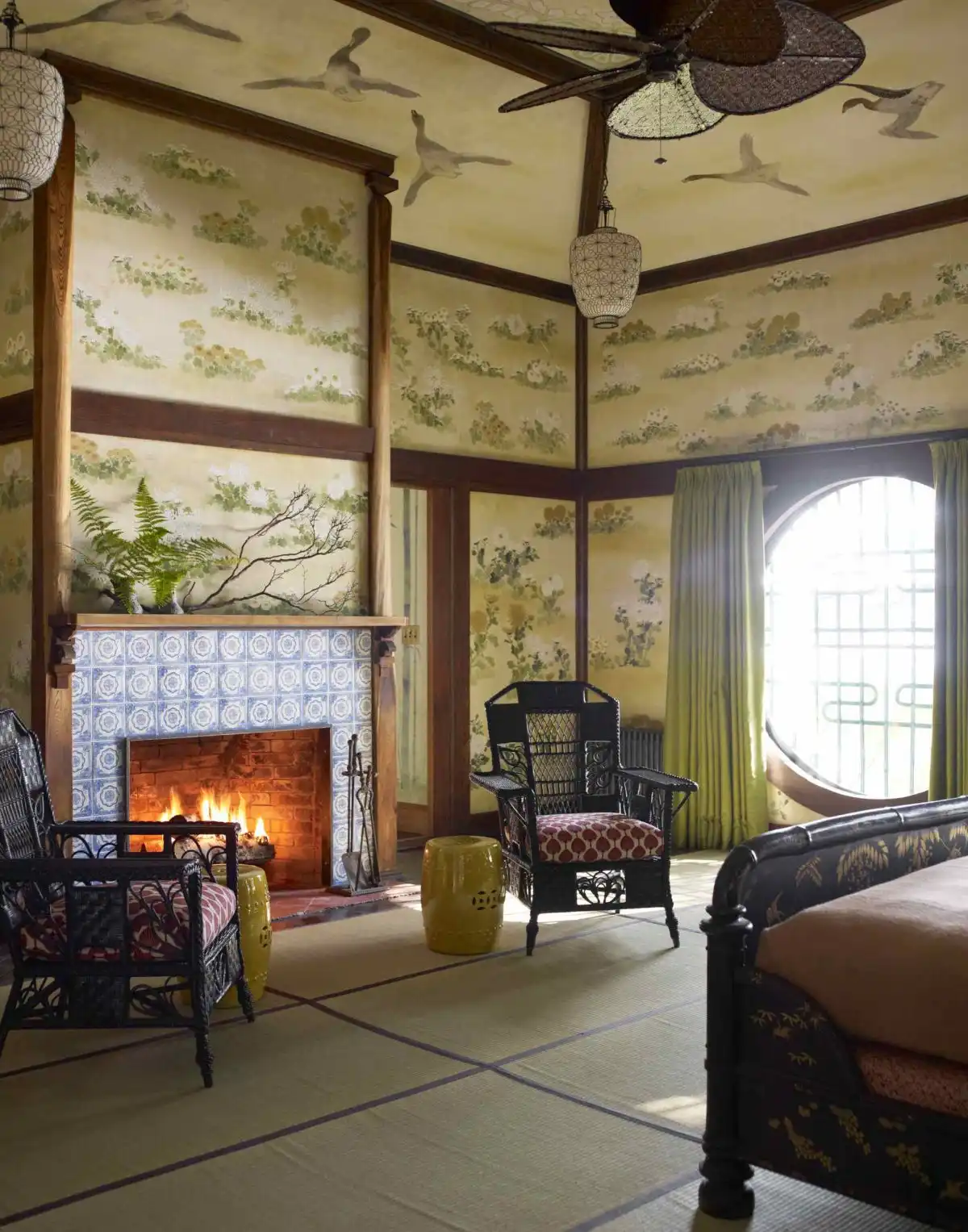 Add Long Curtains to Oversized Circle Windows