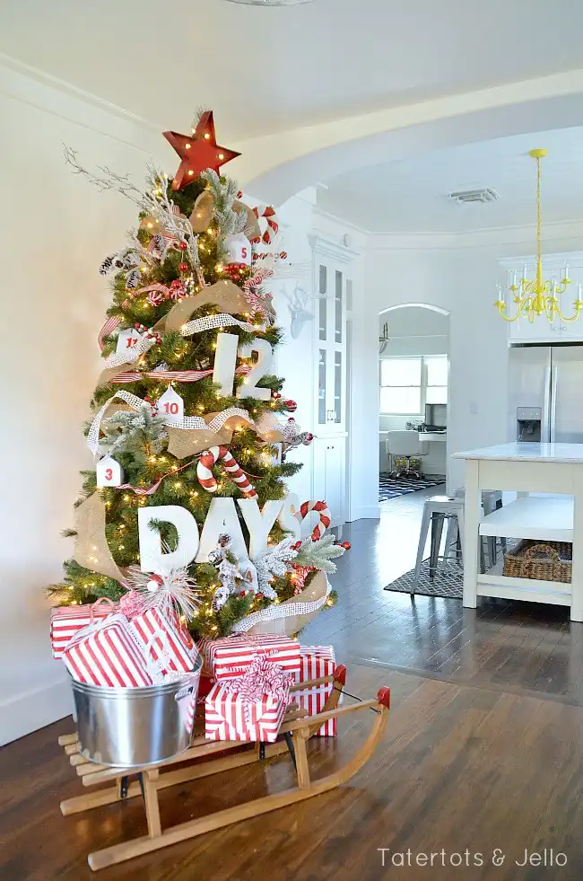 Christmas tree with wooden crate stand