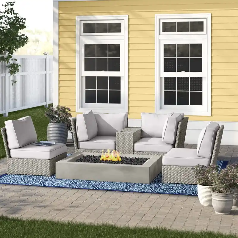 Almyra 6 Piece Rattan Sectional Seating Group with Cushions