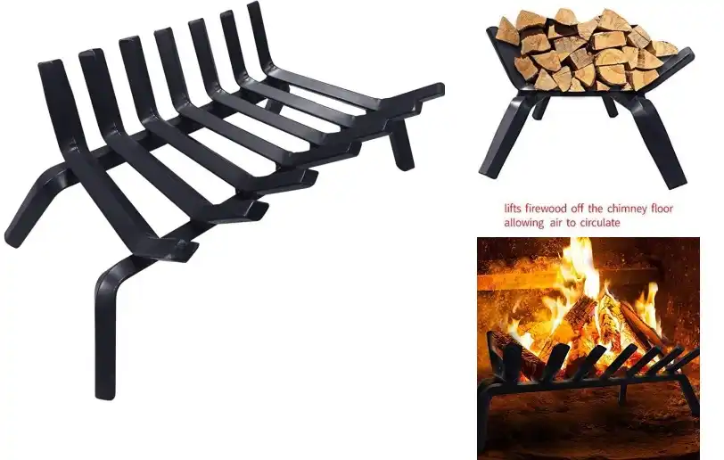 Amagabeli Fireplace Log Grate 24 inch Wide Heavy Duty Solid Steel
