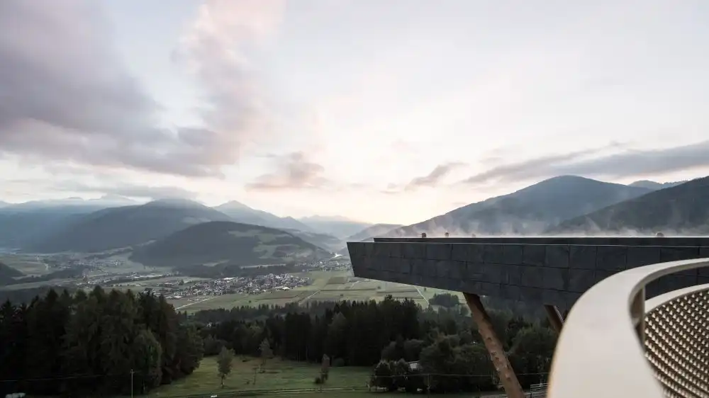 Amazing cantilevered sky pool with views to South Tyrolean Dolomites