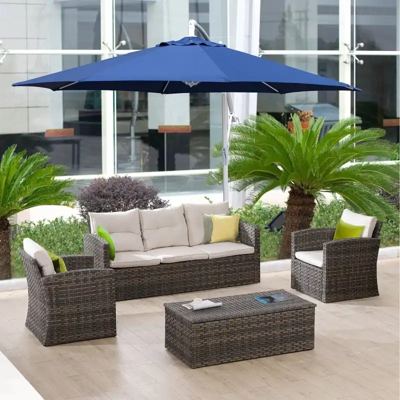 Amid 4 Piece Rattan Sectional Seating Group with Cushions