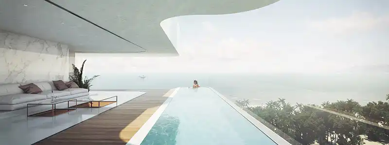 An apartment tower by Orange Architects swimming pool
