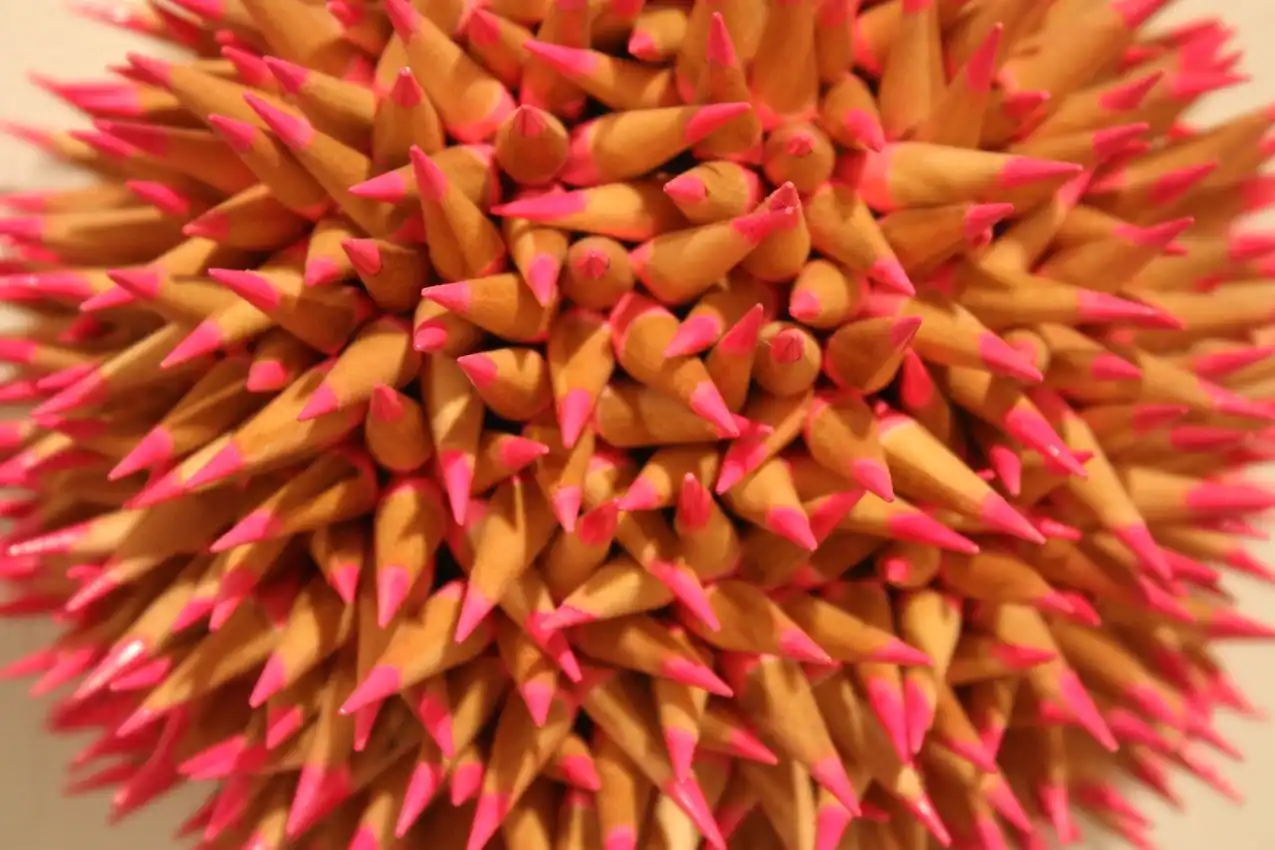 The close-up view shows the intricate arrangement of the pencils.