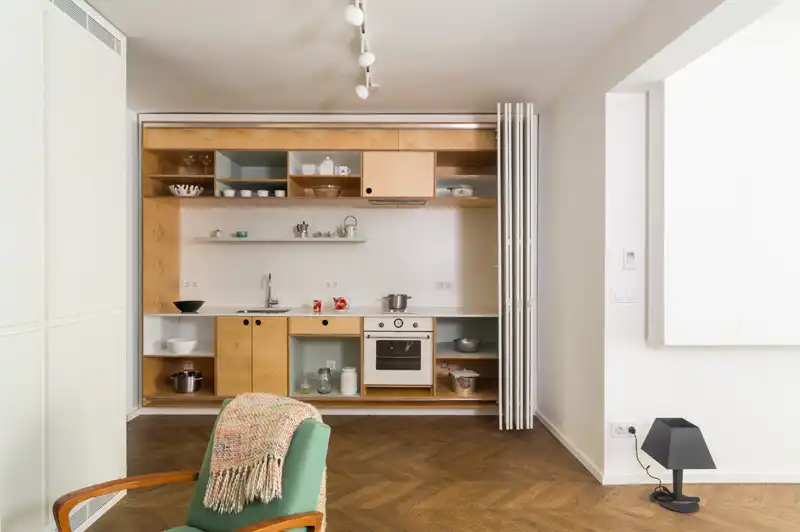 Apartment Has A Hidden Kitchen Folding Doors