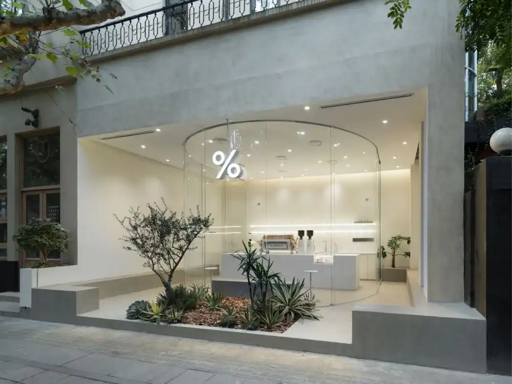 Arabica Coffee Shop Design by B l U E Architecture Studio glass curved