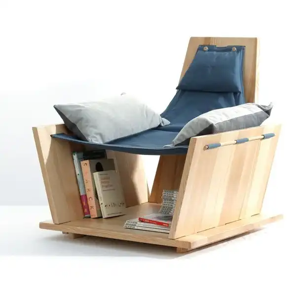 Armless chair with storage under for books