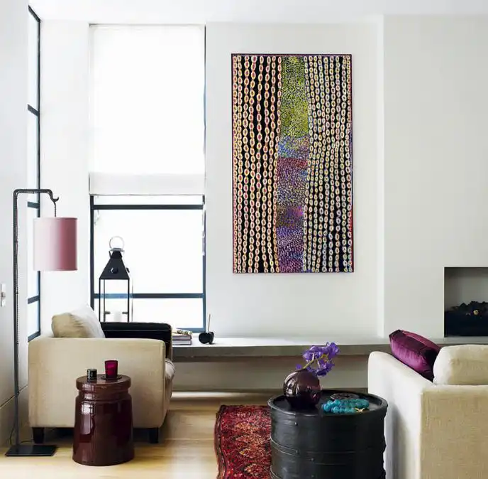 Arwork displayed verticaly on walls