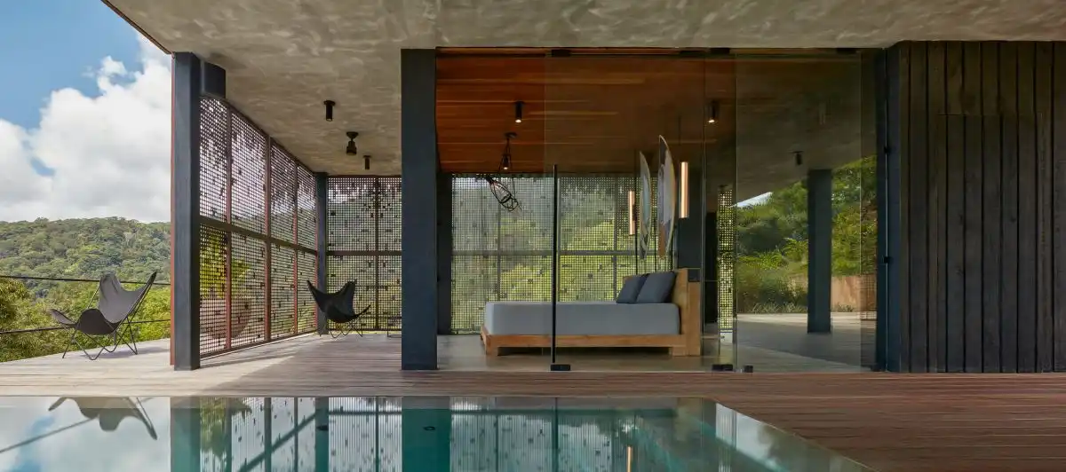 Atelier Costa Rica house with Green Roof by Formafatal concrete ceiling perforated walls