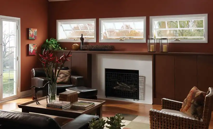 Awning Windows above the fireplace mantel