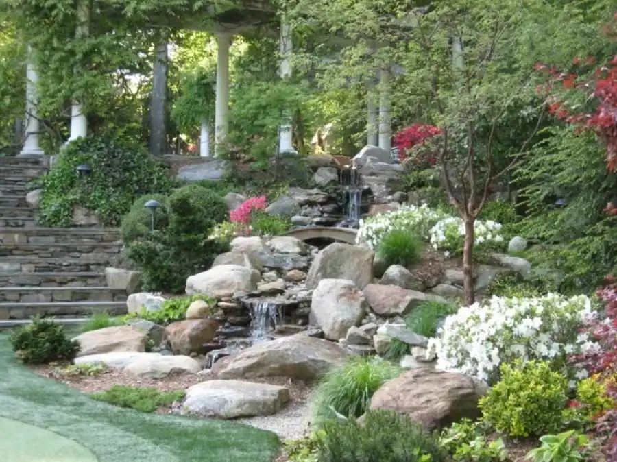 Backyard waterfall in Connecticut by Matthew Giampietro
