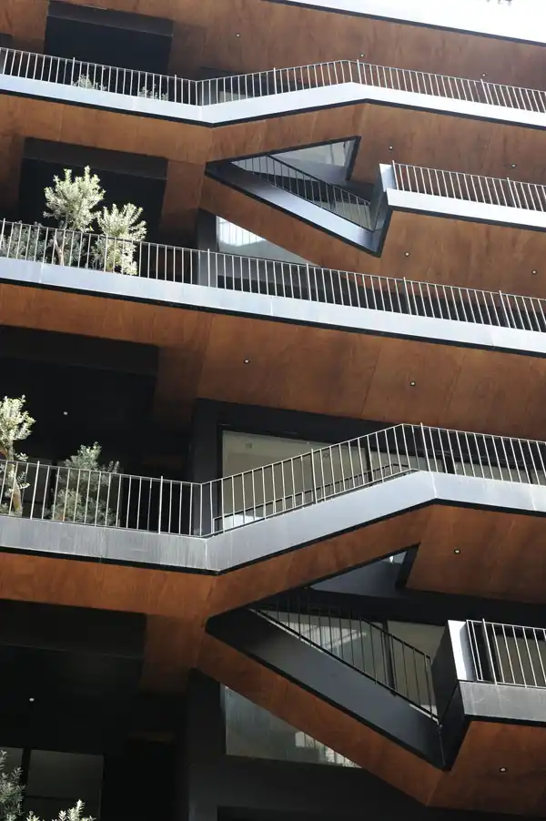 Balconies paneled with wood