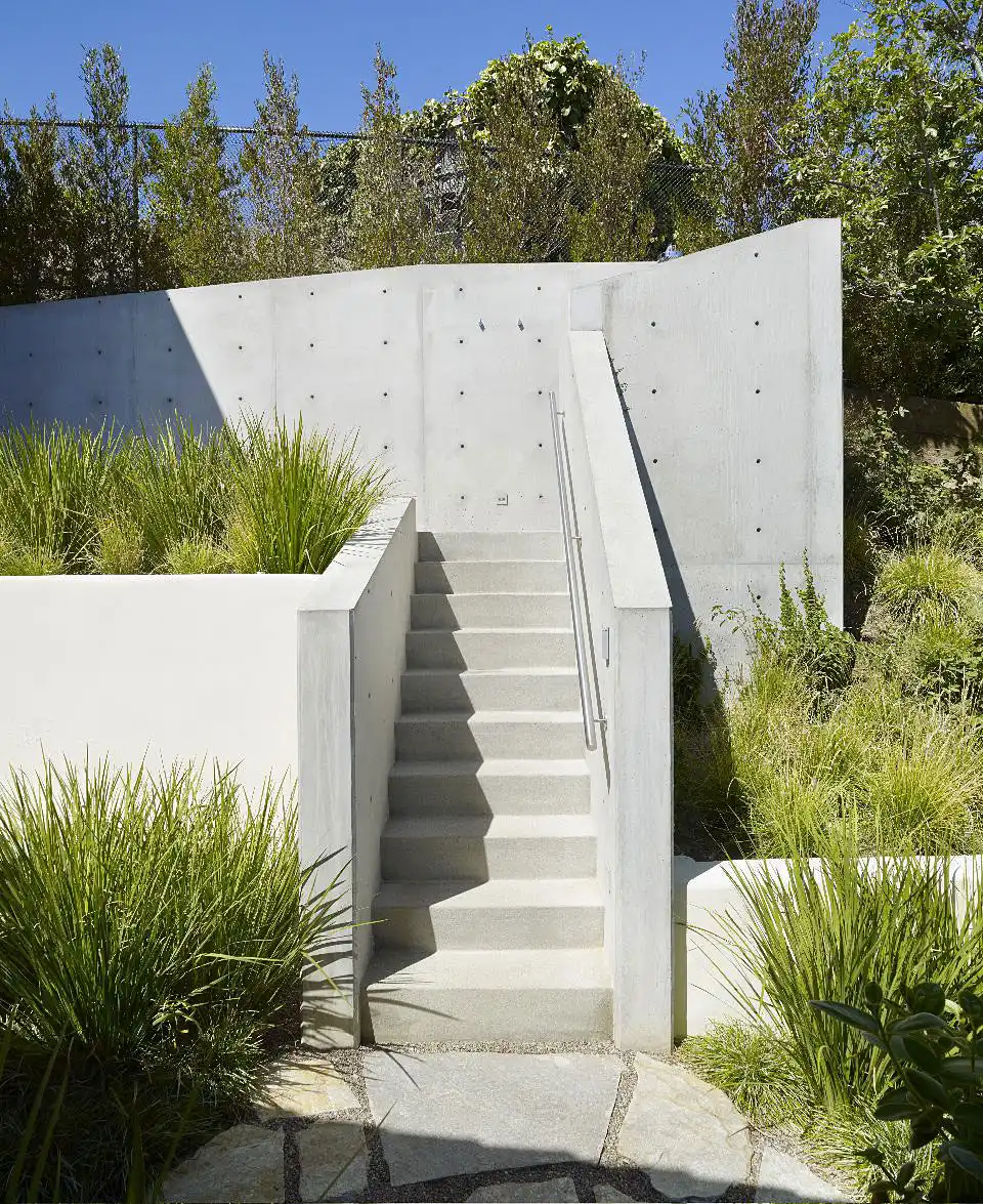 Banyan Treehouse Outdoor Concrete Walls Shower Design with Deck Floor Stairs