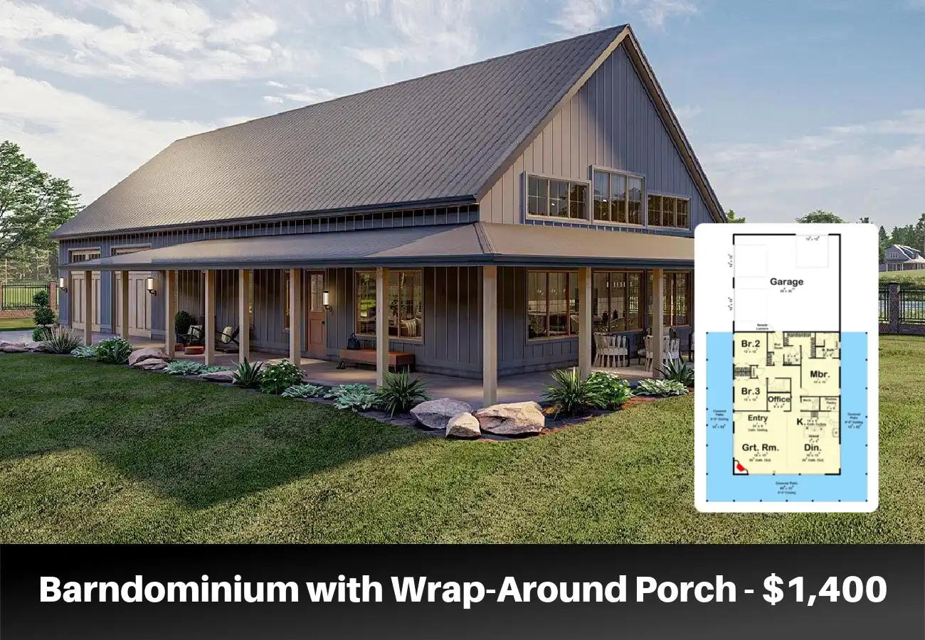 Barndominium with Wrap-Around Porch - $1,400