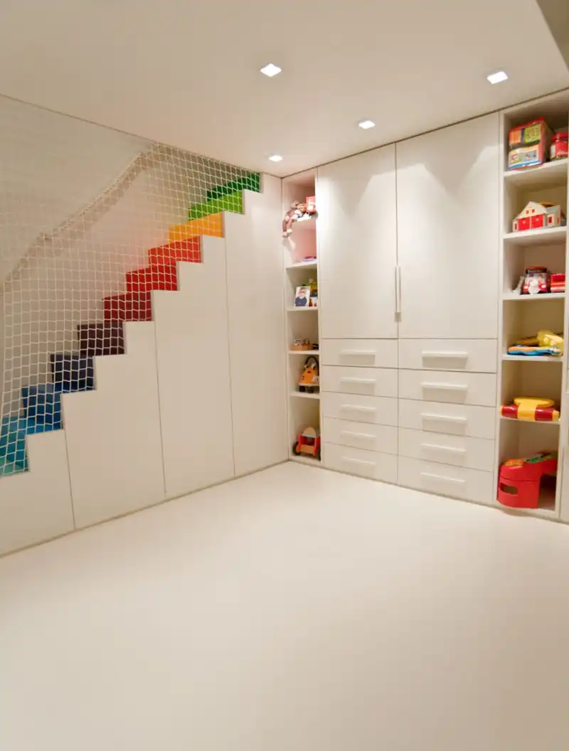Basement Playroom with Rainbow Stairs