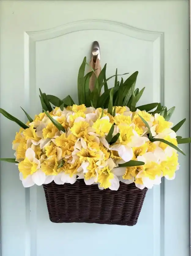 Basket wreath flowers front door