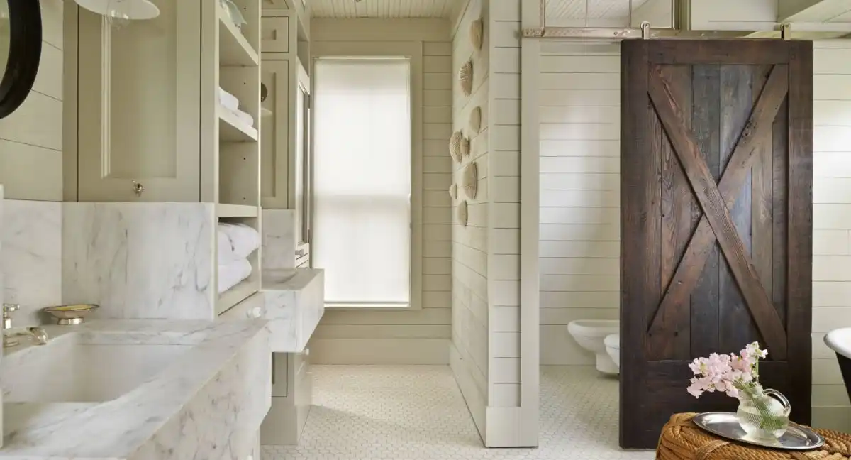 Bathroom barn door design for powder room