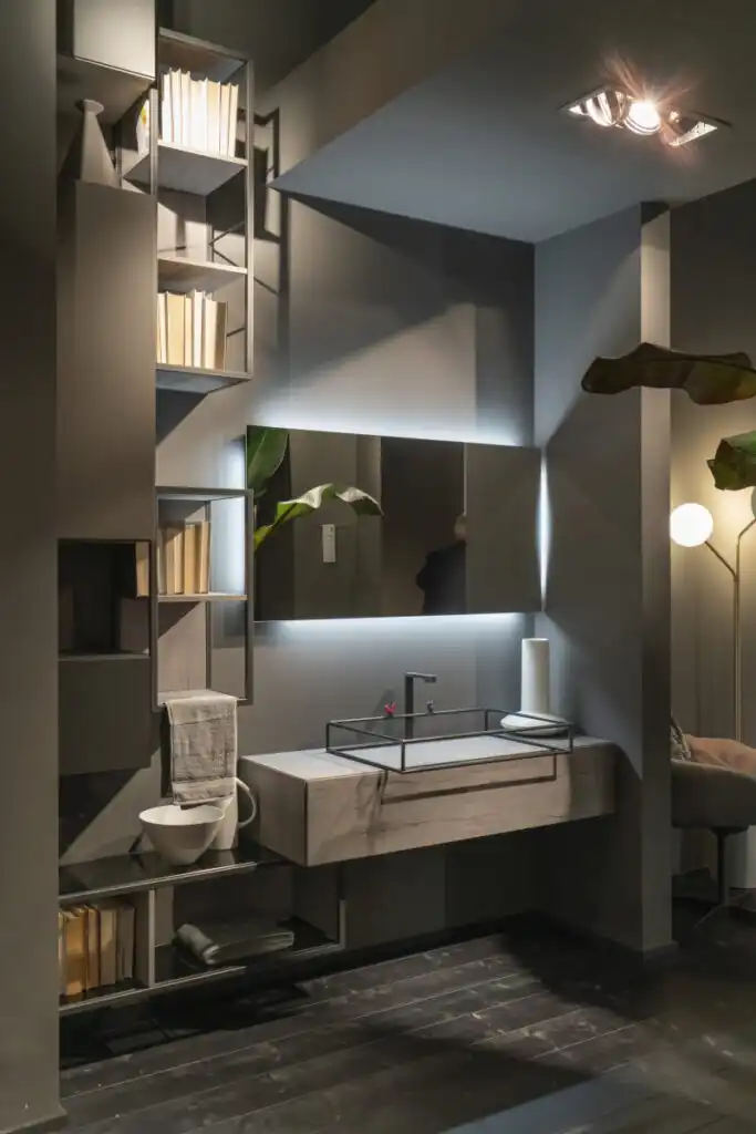 Bathroom floating cabinet with small space 683x1024