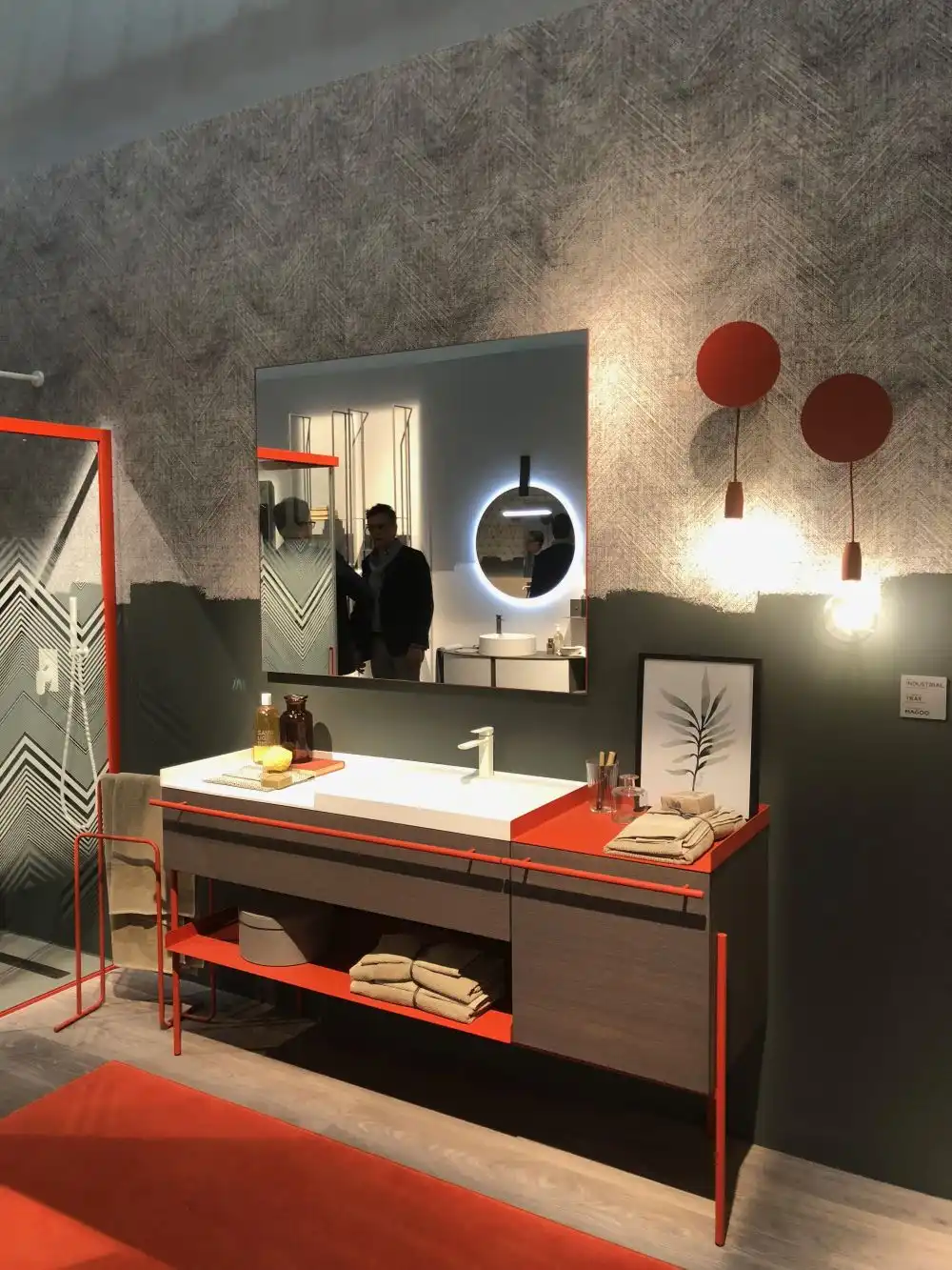Bathroom furniture with orange accents