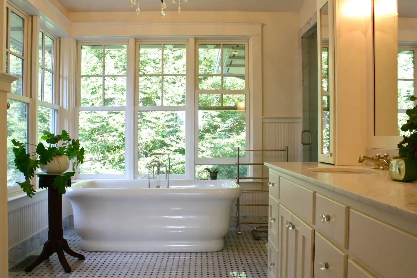Bathroom interior design with wood beadboard