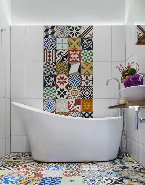 Bathroom tile patchwork design