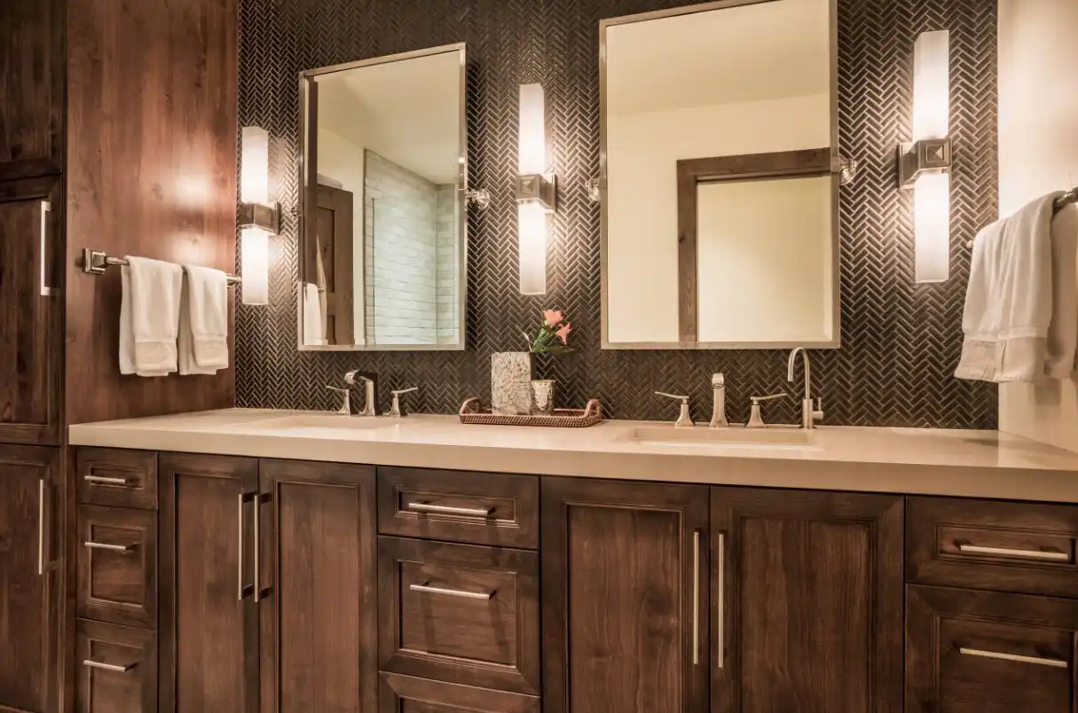 Herringbone Pattern Tiled Bathroom Wall