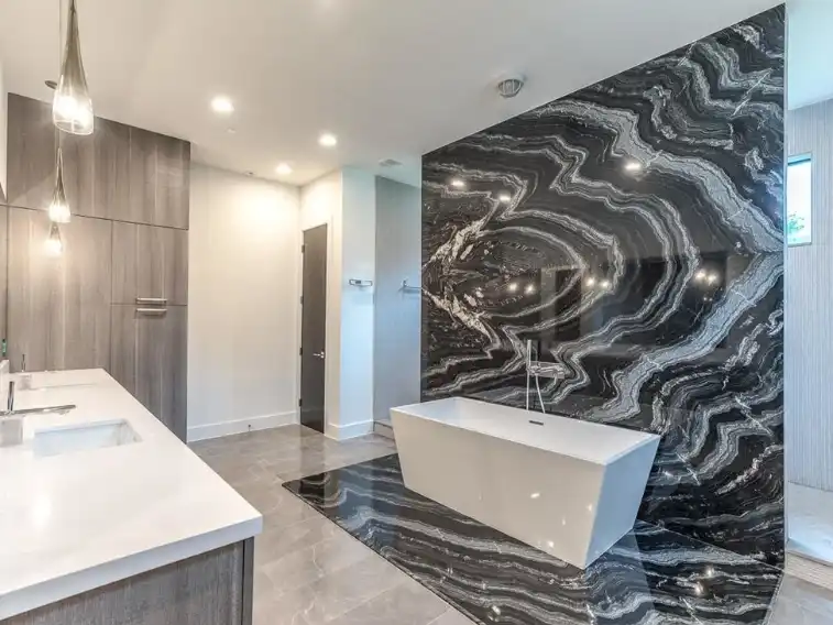 Bathroom with Matched Granite Slabs 