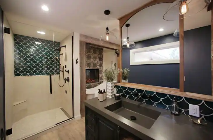 Bathroom with fish scale accents