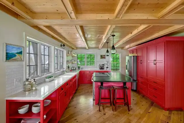 Beach style red kitchen decor