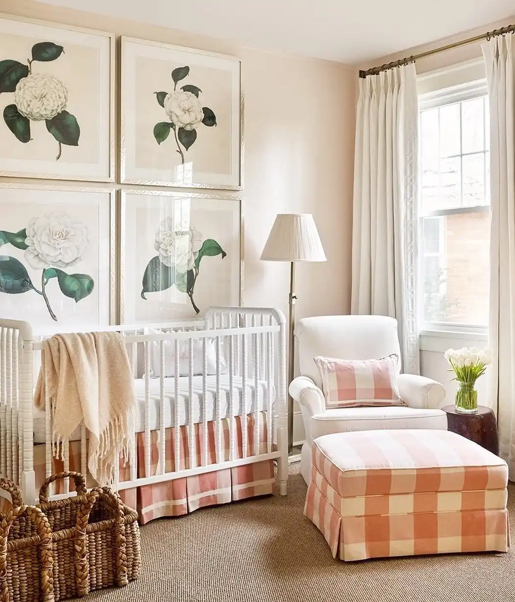 Beautiful classic nursery room decor with botanical framed art
