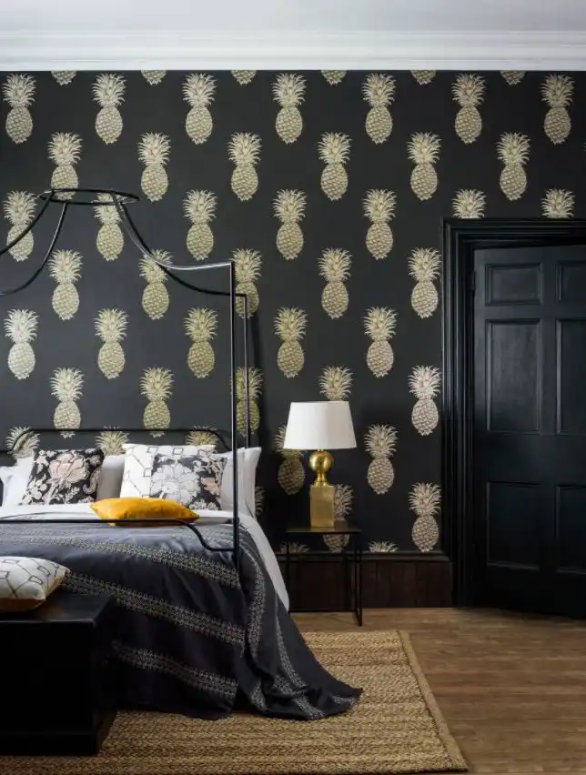 Bedroom gold pineapple wallpaper