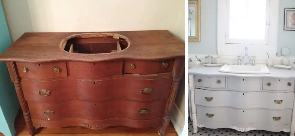 Before and after bathroom vanity transformation