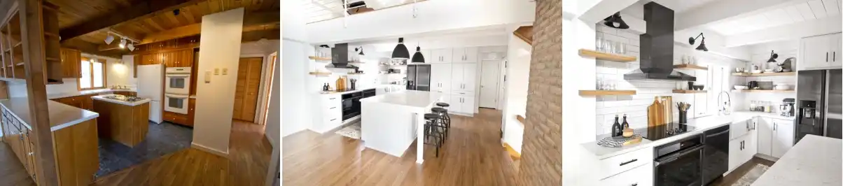 Before and after kitchen renovation with new appliances