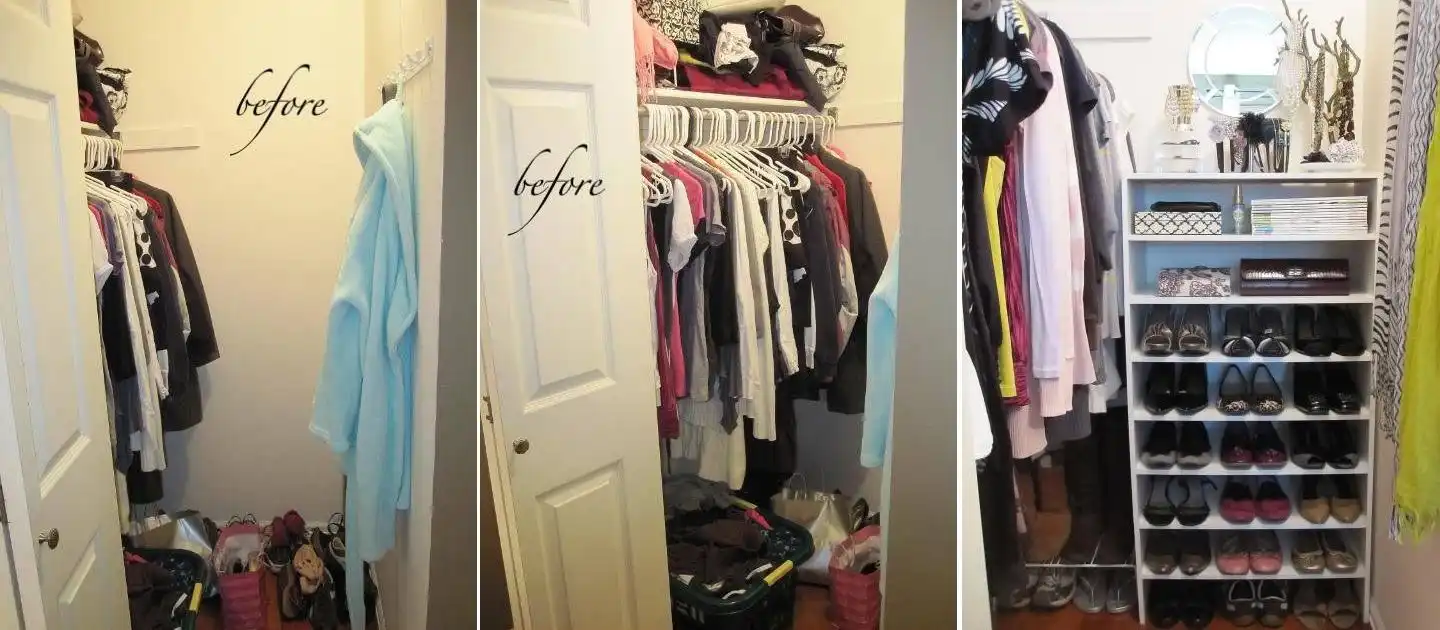 Before and after organized closet