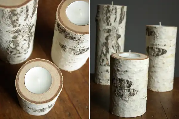 Birch wood candle holder