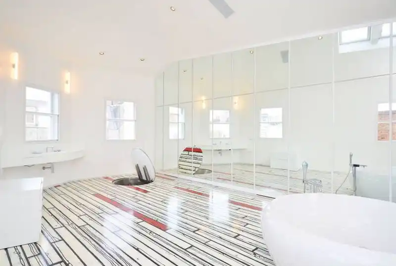 Black and white painted floor