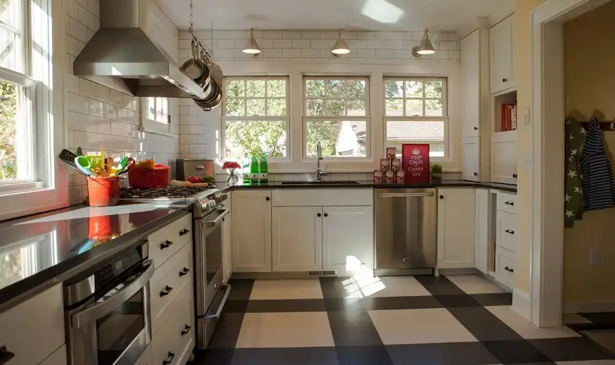Black and white vinyl flooring for kitchen