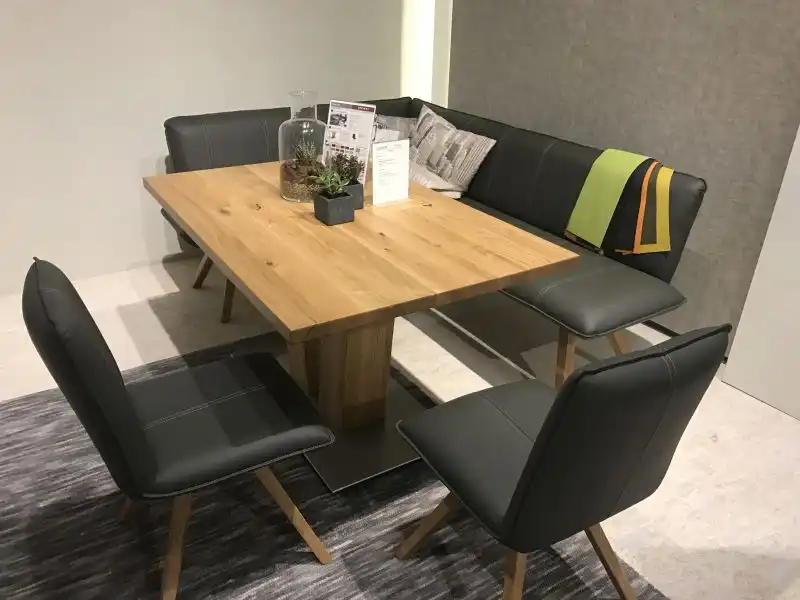 Black leather bench for corner dining area
