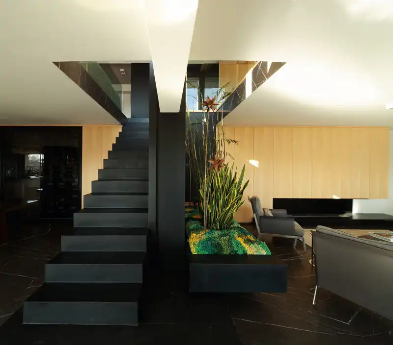 Black stairs without railing