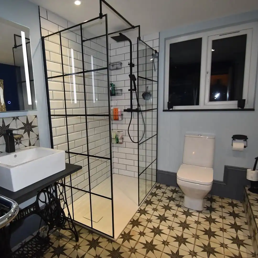 Black steel frame shower decor