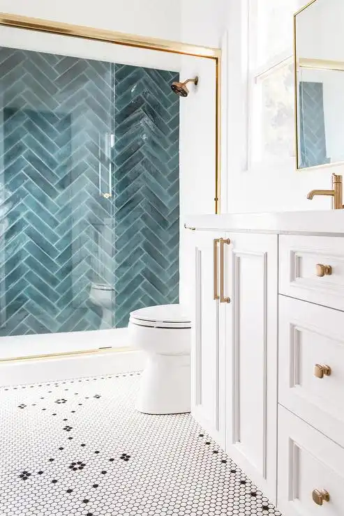 Blue Herringbone Subway Tile