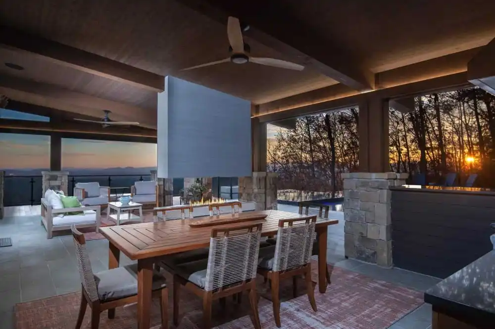 Blue Ridge Mountains Residence by Retro Fit Design in collaboration with Living Stone Design outdoor fireplace